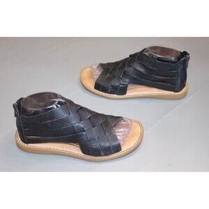 Born Iwa Sandals Womens 7 Black Woven Leather Gladiator Comfort Zip Back Casual